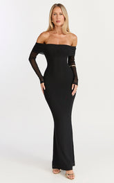 Bethanie Maxi Dress - Off The Shoulder Mesh Dress in Black