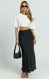 Amari Maxi Skirt - High Waisted Bias Cut Skirt in Black