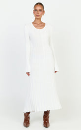 Blaire Midi Dress - Long Sleeve Tie Back Flare Dress in Ivory