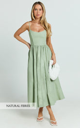 Braelyn Midi Dress - Scoop Neck Flare Dress in Sage