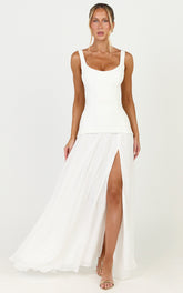 Coco Maxi Dress - Corset Bodice Fit And Flare Dress in White
