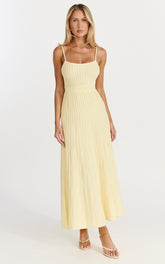 Donissa Midi Dress - Panelled Knit Dress in Butter Yellow