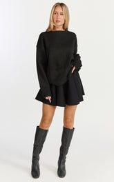 Farrah Mini Skirt - High Waisted A Line Skirt in Black