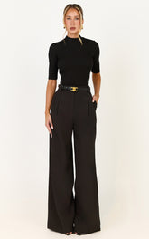 Jane Pants - High Waist Tailored Wide Leg Pants in Black