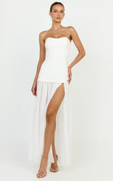 Jocelyn Maxi Dress - Strapless Ruched Fit And Flare Dress in Ivory