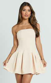 Luvy Mini Dress - Strapless Fit And Flare Dress in Cream