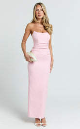 Pietra Midi Dress - Strapless Side Seam Tucks Fitted Dress in Pink