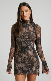 Runaway The Label - Jordi Mini Dress in Stone Print