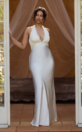 Marielle Maxi Dress - Lace Bust Halter Dress in Cream