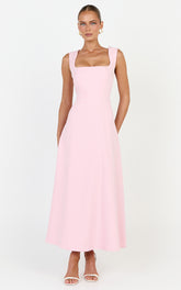Zinnia Midi Dress - Square Neck A Line Dress in Pink