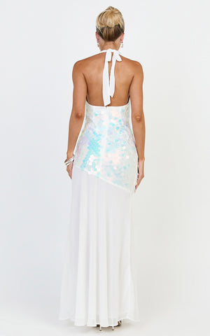 Seville Maxi Dress - Halter Neck Sequin Dress in Iridescent