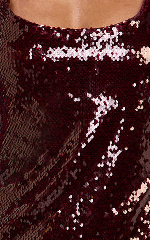 Seville Mini Dress - Racer Back A Line Sequin Dress in Ruby