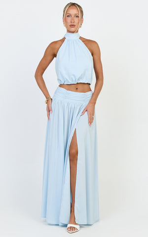 Melanie Maxi Skirt - Gathered Yoke Skirt in Pale Blue