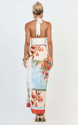 Soleil Maxi Skirt- Floral Border Print Tie Side Maxi Skirt in Soleil Multi Floral Print