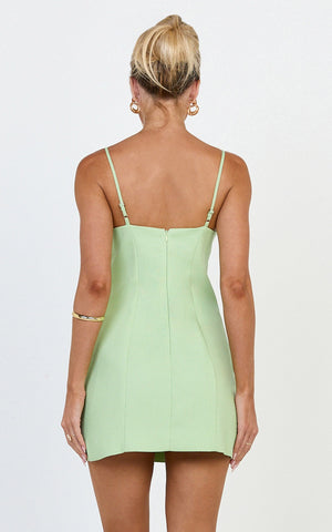 Ondine Mini Dress - 3D Floral Strappy Dress in Apple Green
