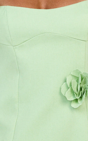 Ondine Mini Dress - 3D Floral Strappy Dress in Apple Green
