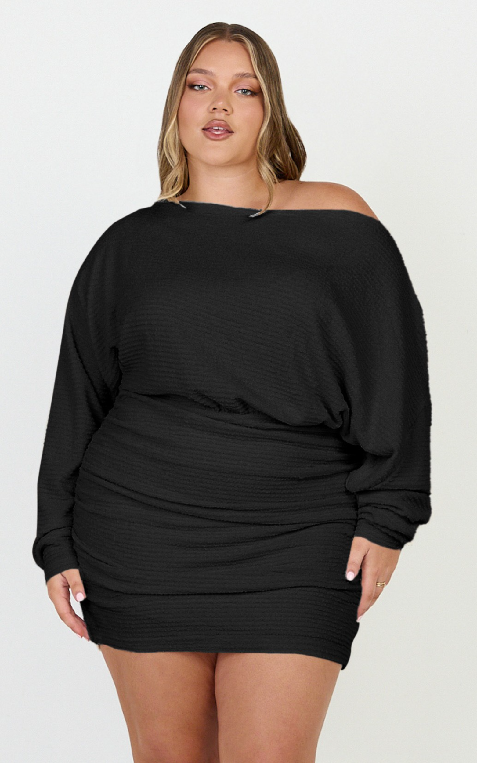 Alyce Mini Dress - Long Sleeve One Shoulder Dress in Black