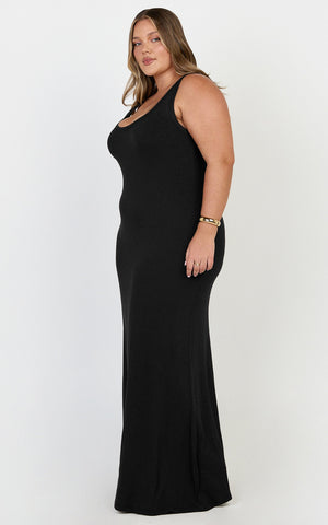Odette Maxi Dress - Scoop Neck A Line Dress in Black