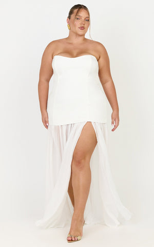 Jocelyn Maxi Dress - Strapless Ruched Fit And Flare Dress in Ivory