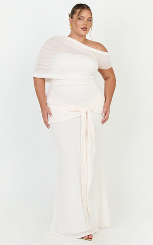 Nicolette Maxi Dress - Cape Sleeve Off Shoulder Dress in Cream