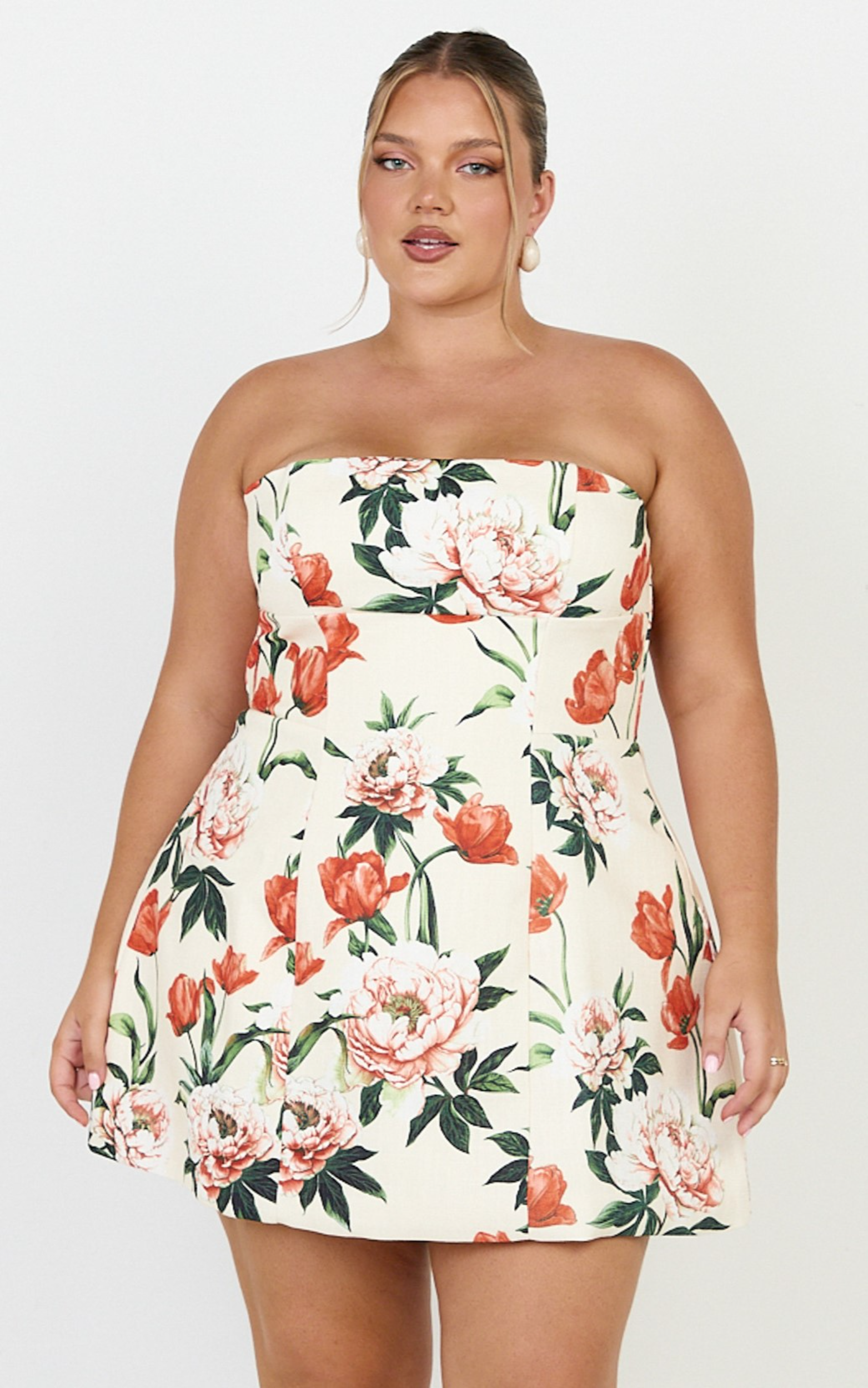 Catharine Mini Dress - Strapless A Line Dress in Rustic Floral