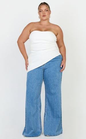 Paula Top - Strapless Asymmetrical Gathered Top in Off White
