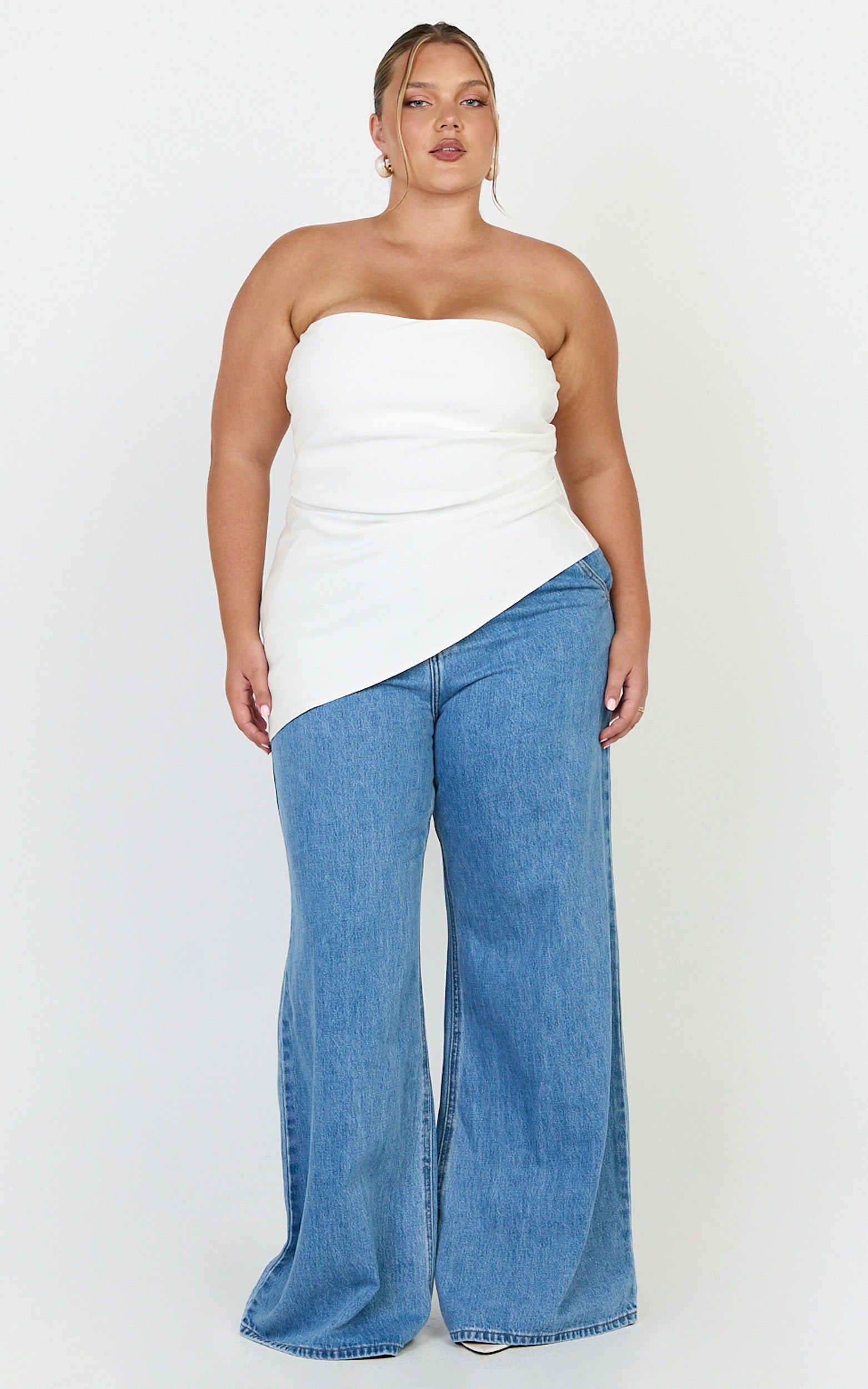 Paula Top - Strapless Asymmetrical Gathered Top in Off White