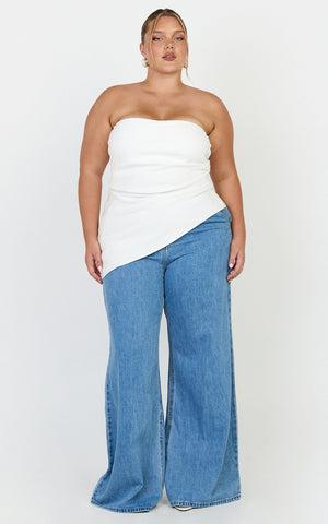 Paula Top - Strapless Asymmetrical Gathered Top in Off White