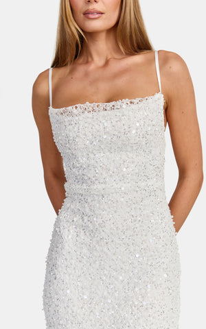 Nina Maxi Dress - Backless Sequin Embellished Beaded Dress in White