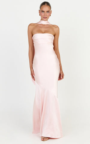 Odette Maxi Dress - Strapless Slip Dress With Neck Scarf in Light Pink