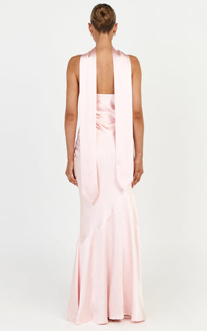Odette Maxi Dress - Strapless Slip Dress With Neck Scarf in Light Pink
