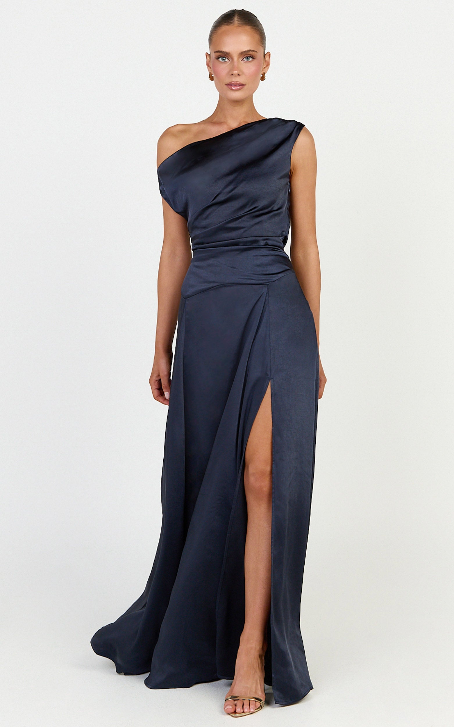 Helena Maxi Dress - Off Shoulder Godet Dress in Navy