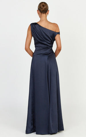 Helena Maxi Dress - Off Shoulder Godet Dress in Navy