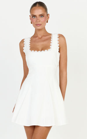 Tracey Mini Dress - Fit And Flare Polka Dot Dress in White