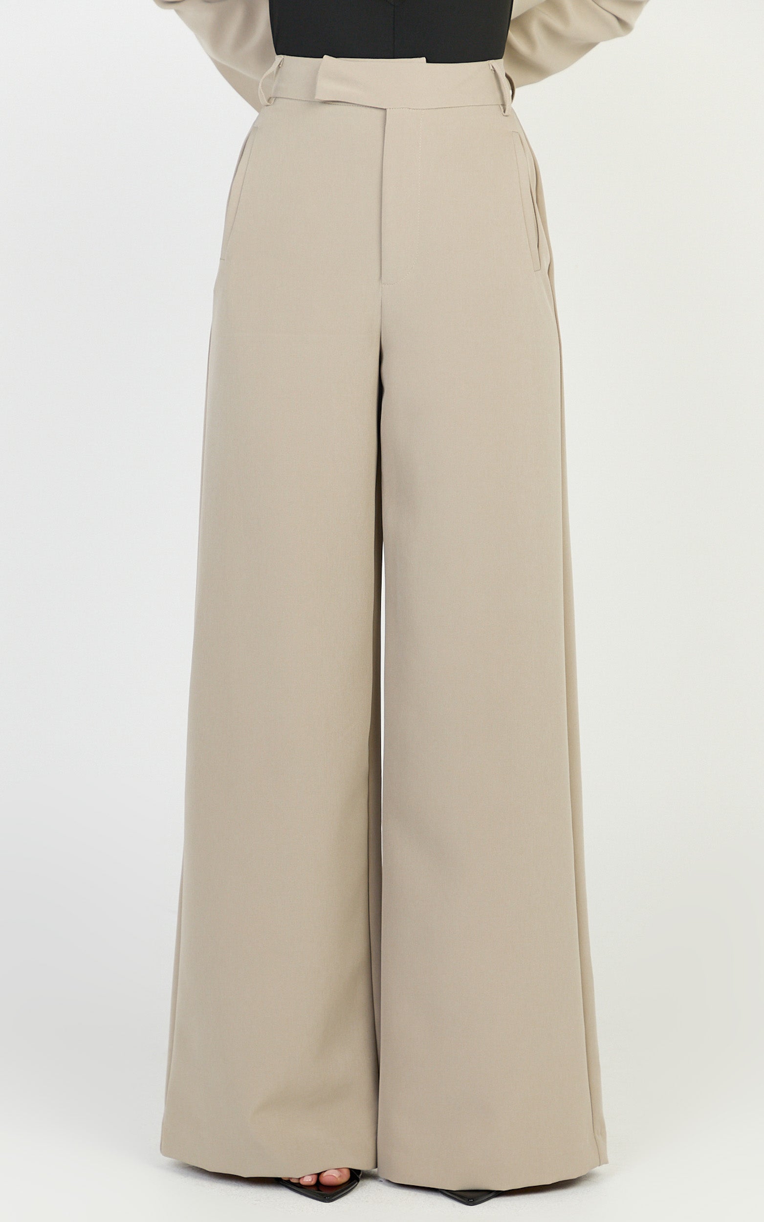 Selena Pants - High Waisted Wide Leg Tailored Pants in Neutral
