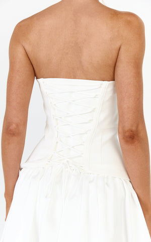 Marlowe Mini Dress - Strapless Gathered Bodice Fit And Flare Dress in White