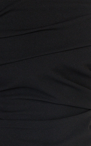 Ottilie Maxi Dress - Pin Tucked One Shoulder Fitted Dress in Black