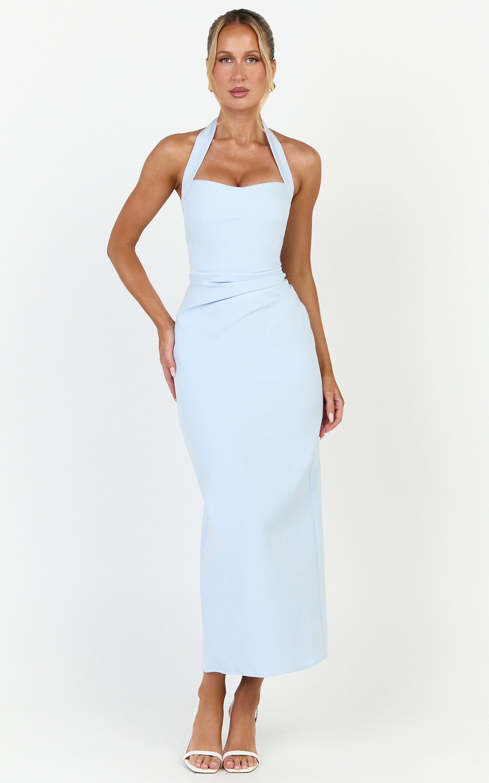 Sandy Maxi Dress - Sweetheart Neckline Halter Dress in Light Blue