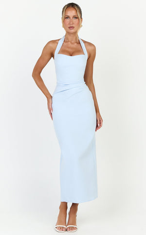 Sandy Maxi Dress - Sweetheart Neckline Halter Dress in Light Blue