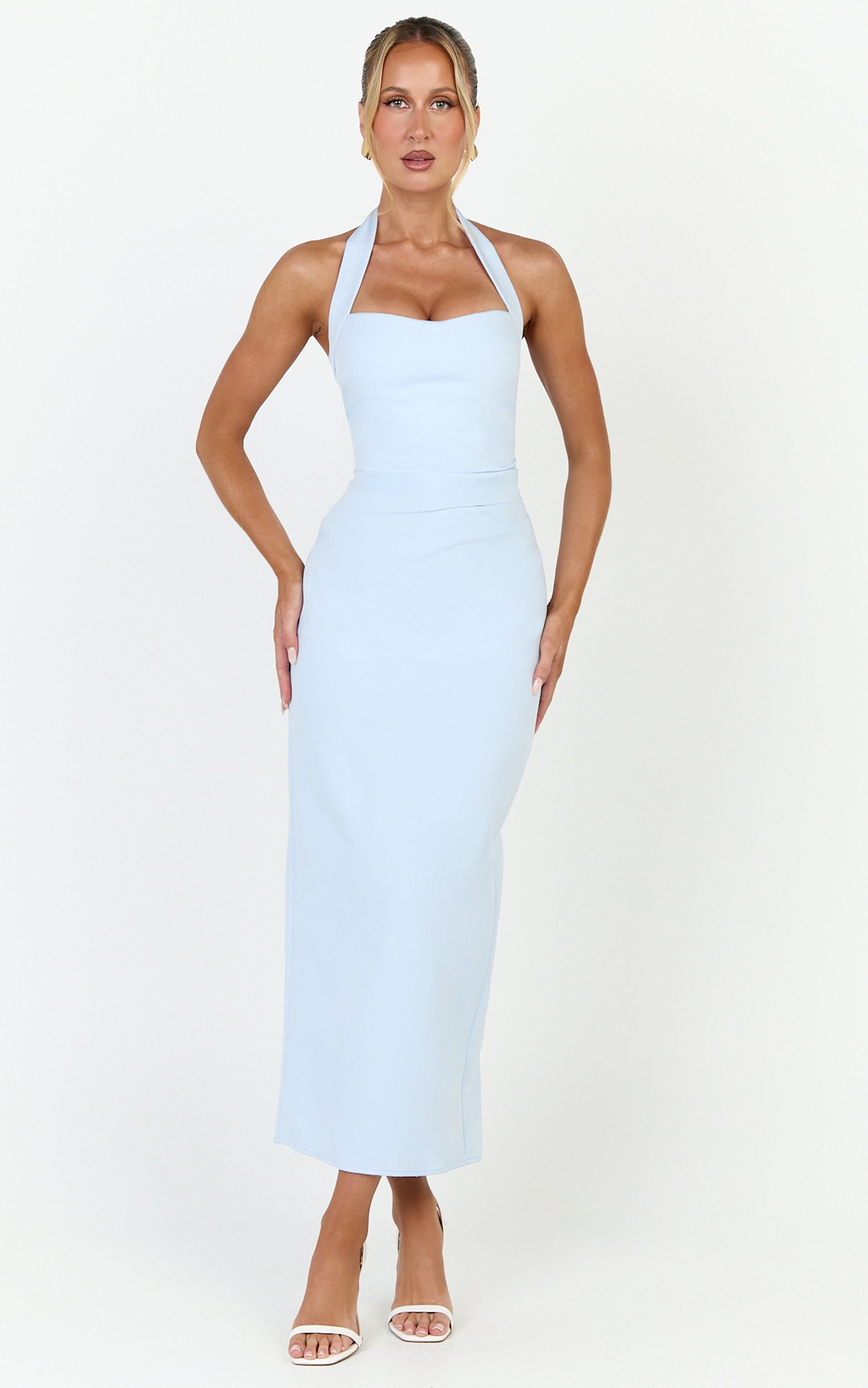 Sandy Maxi Dress - Sweetheart Neckline Halter Dress in Light Blue