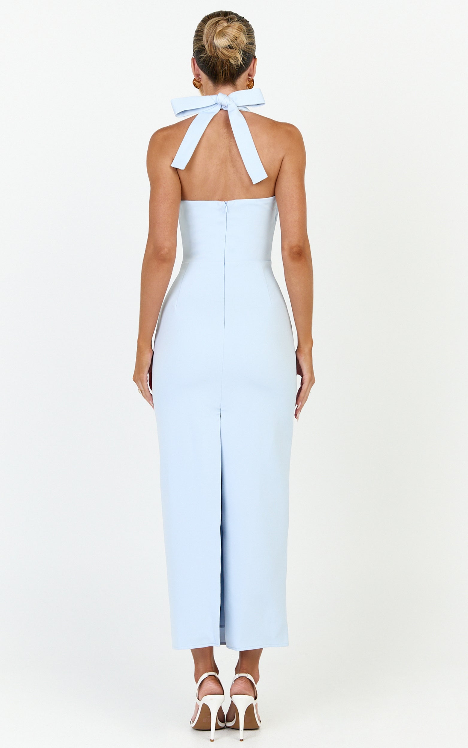 Sandy Maxi Dress - Sweetheart Neckline Halter Dress in Light Blue