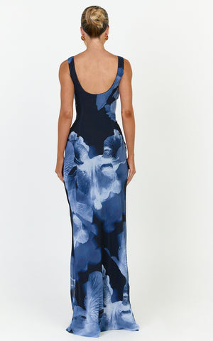 Summer Maxi Dress - Cowl Neck Slip Dress in Twilight Orchid Print