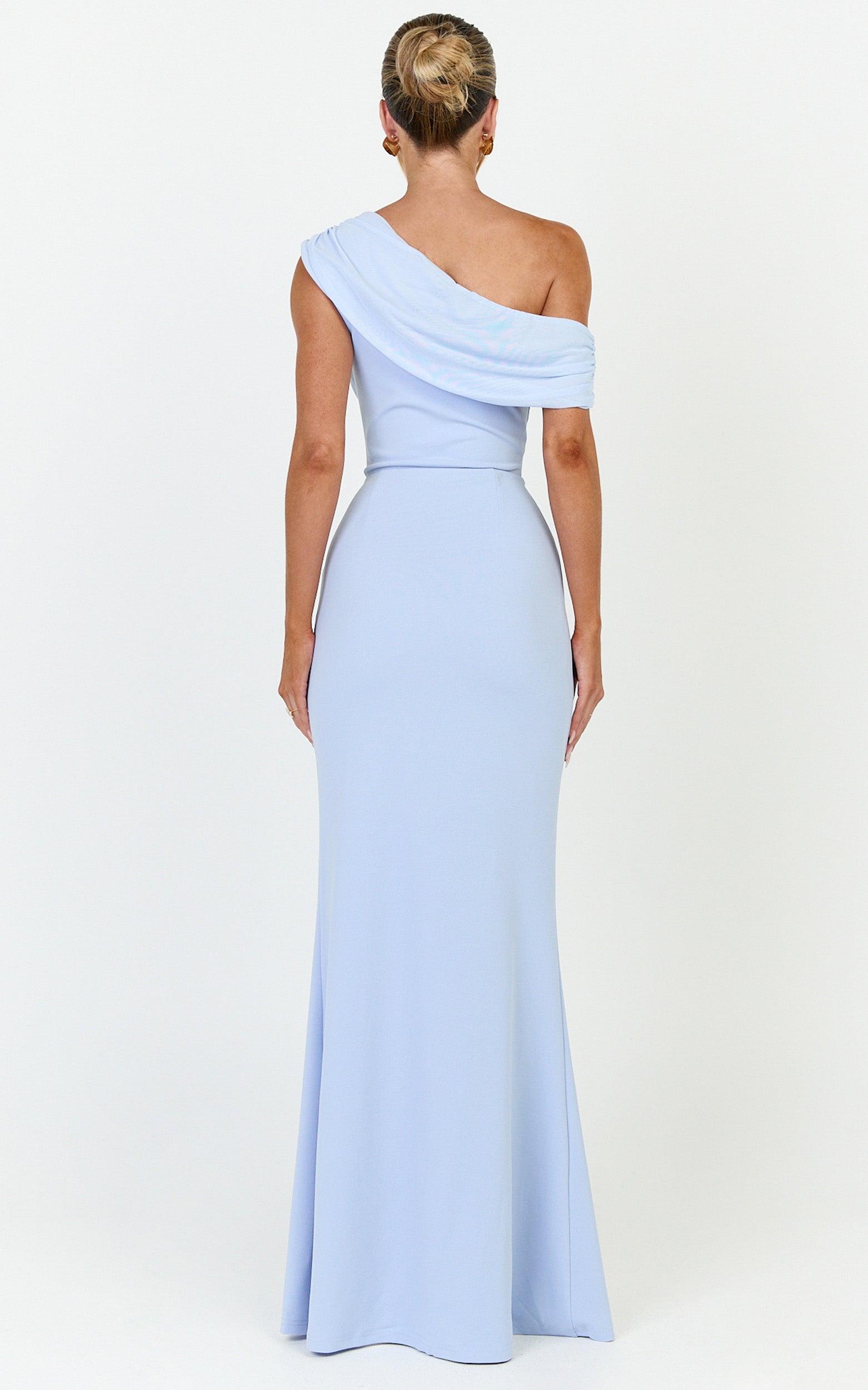 Leilani Maxi Dress - Off Shoulder High Split Dress in Cornflower Blue