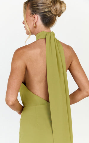 Dune Mini Dress - Backless High Neck Halter Dress in Olive