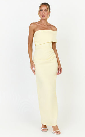Pearce Maxi Dress - Gathered One Sleeve Bodycon Dress in Yellow