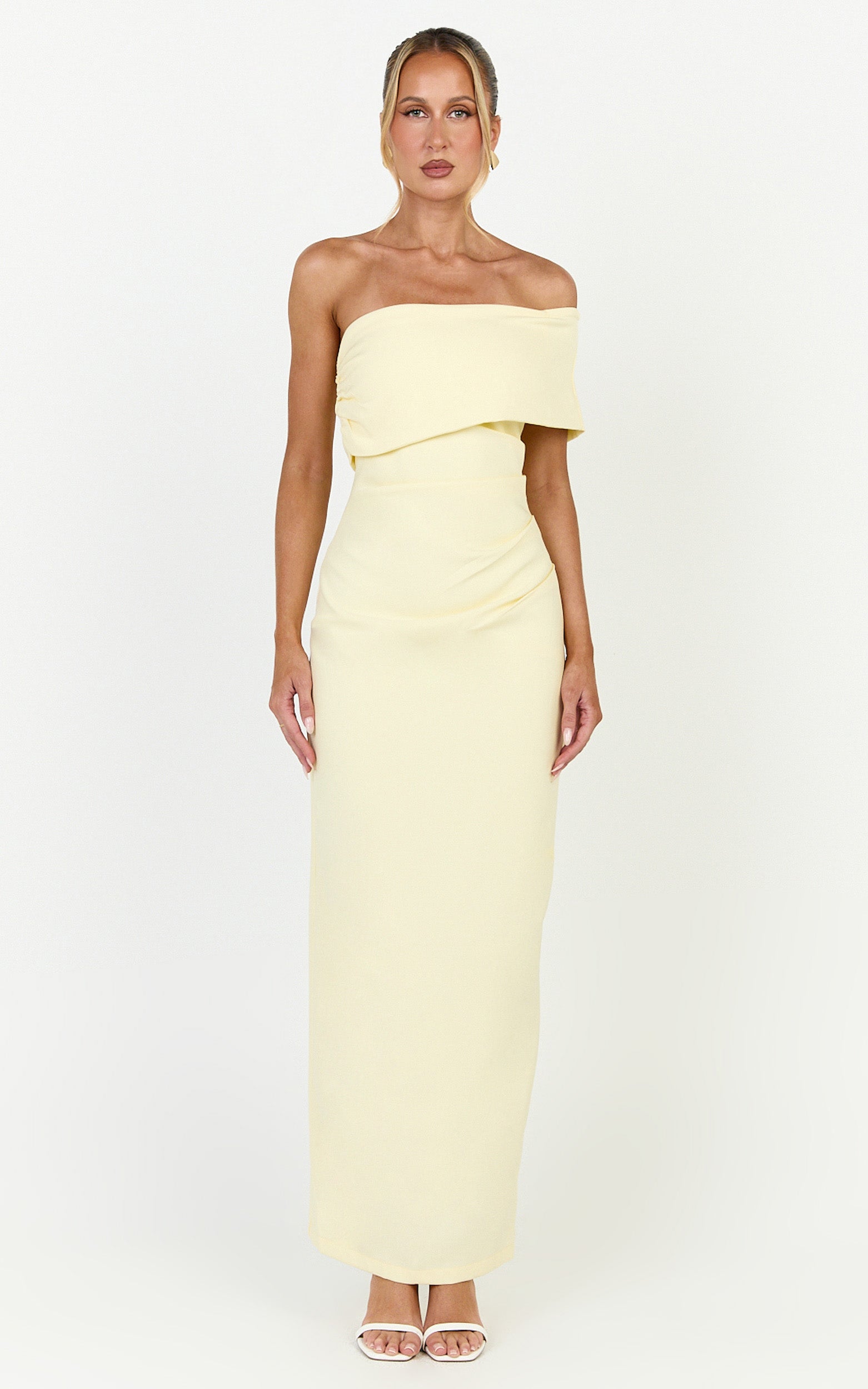 Pearce Maxi Dress - Gathered One Sleeve Bodycon Dress in Yellow