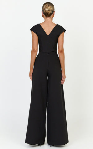 Lilo Top - V Neck Cap Sleeve Top in Black