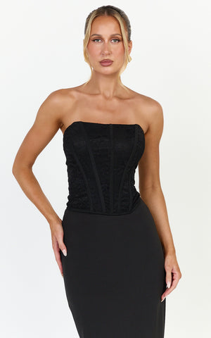 Colette Top - Strapless Lace Corset Top in Black
