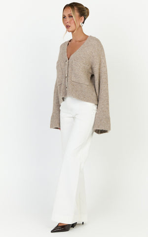 Becka Cardigan - Oversized Recycled Knitted Button Through Cardigan in Biscuit