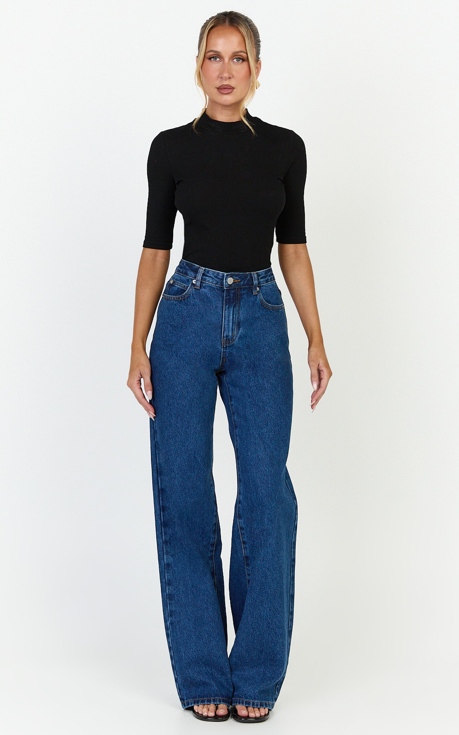 Summer Jeans - High Rise Relaxed Fit Jeans in Dark Mid Blue Wash